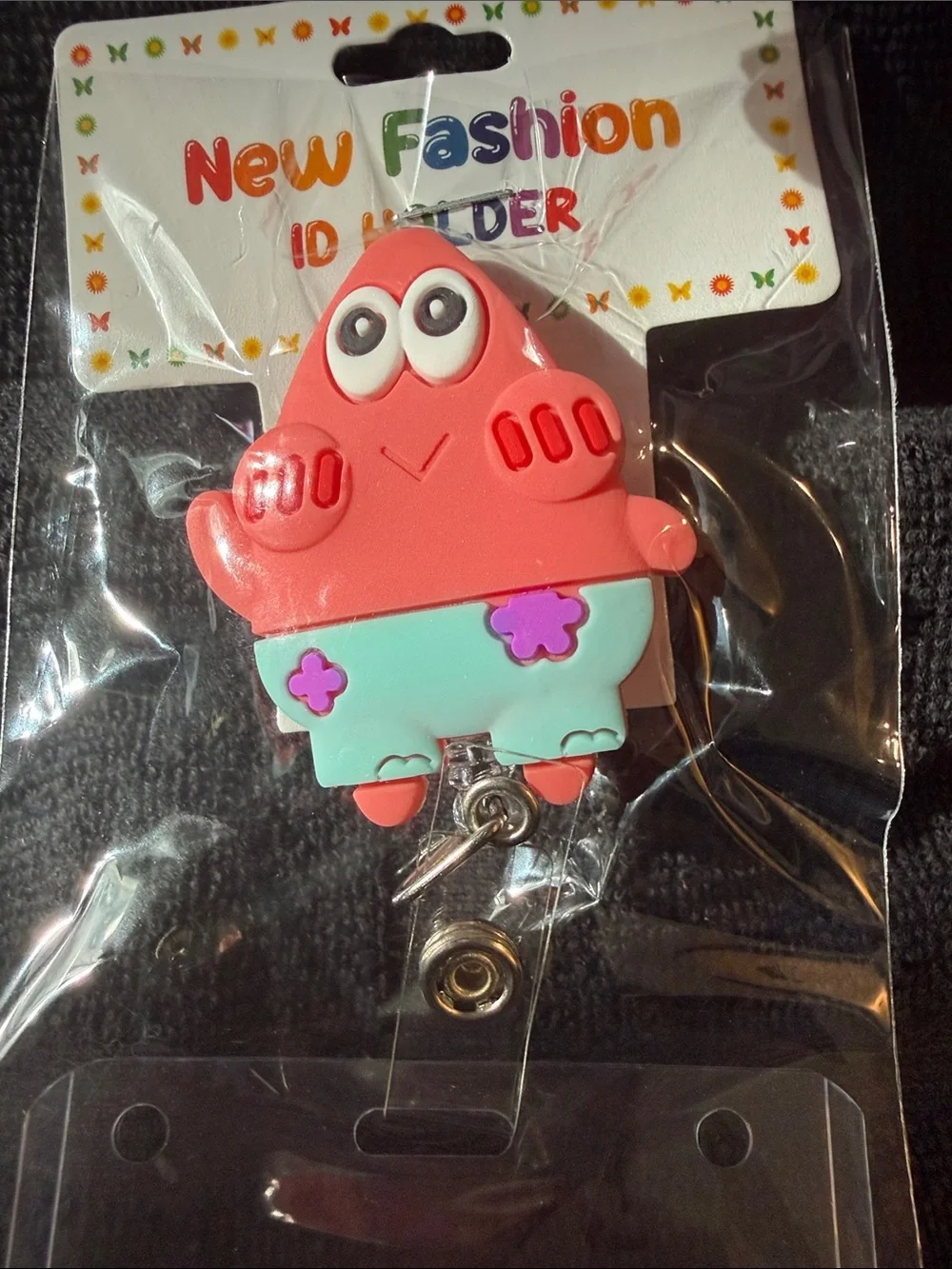 Cute Pink Cartoon ID Badge Reel with Clear Holder